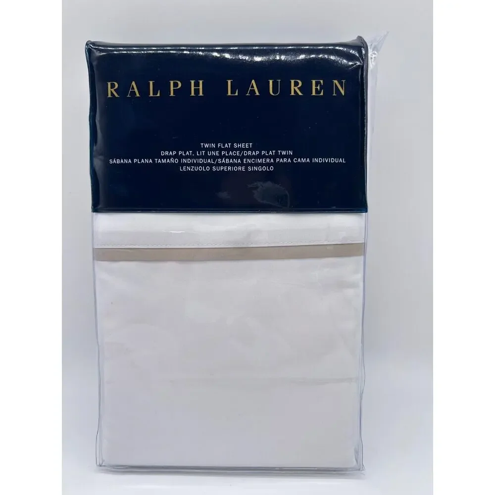 Ralph Lauren RL Palmer Percale White Twin Flat Sheet Pale Flnl $115 NWT
